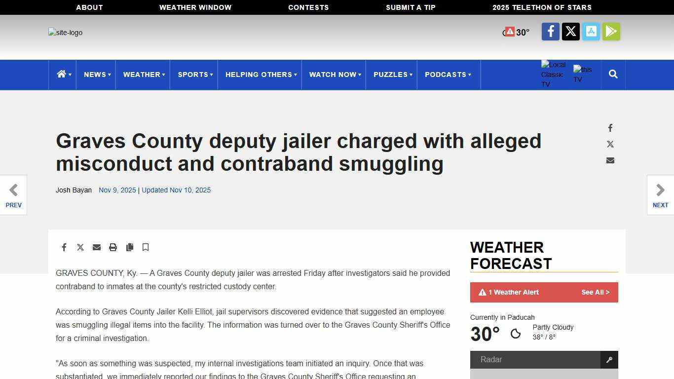 Graves County deputy jailer charged with alleged misconduct and contraband smuggling | <span class="tnt-section-tag no-link">News</span> | WPSD Local 6